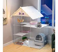3 Tier Cat Cages Indoor, Wire Cat Cage, Cat Cage Extra Large, Collapsible Pet Cage, Big Guinea Pig Cages, Large Exercise Place Ideal for 1-2 Cats (White)
