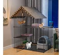 3 Tier Cat Cages Indoor,Wire Cat Cage Extra Large,Collapsible Pet Cage,Big Guinea Pig Cages,Large Exercise Place Ideal For 1-2 Cats,Black