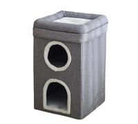 3-Tier Cat Condo with Cave Beds - Indoor Cat House for Large Cats, Multi-Level Cat Tree with Scratch Pad & Peephole, (15.3"x15.3"x26")