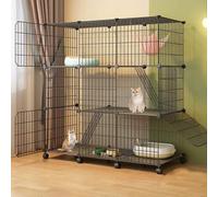 3-Tier Cat Playpen Enclosure With 360° Caster Wheels, Detachable Wire Kennel For 1-3 Cats, Spacious Pet Cage With Ladders, Black, 29X19X31Cm,Black a-43x15x45
