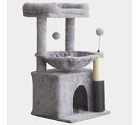 3-Tier Cat Tree Tower, Grey Plush, 32.28" Tall Multi-Level Cat Condo with Hammock, Platform, Scratching Posts for Small Medium Cats
