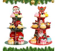 3-Tier Christmas Cupcake Stand Set, 2 Pieces Cardboard Dessert Tower, Ideal for Holiday Parties, Weddings, Festivals, and Dessert Displays for Cupcakes, and Sweets