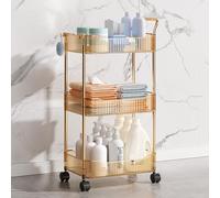 3 Tier Clear Acrylic Rolling Utility Cart with Gold Finish Mobile Bathroom Organizer Shelving Unit for Home Office Storage Cart with Wheel and Handle