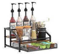 3 Tier Coffee Station Organizer with Coffee Pod Holder, Coffee Bar Organizer | Coffee Syrup Organizer Rack with 35K Cup Storage Basket, Kitchen Countertop Organizer for Coffee Bar Accessory, Syrup