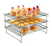 3 Tier Collapsible Cooling Rack for Baking, Stackable Stainless Steel Wire Cookie Rack with Folding Legs for Biscuit Pizza Bread Cake Baking