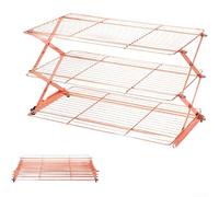 3 Tier Collapsible Cooling Rack Stackable Wire Baking Tray for Cakes Cookies Bread - Foldable Space Saving Kitchen Oven Roasting Grid Non-Stick Large(Rose Gold Three)