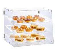 3-Tier Commercial Bakery Display Case, Countertop Acrylic Display Box with Rear Door Access & Removable Shelves, Keep Fresh for Donut Bagels Cake Cookie, 18.89"x14.17"x14.17"