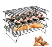 3 Tier Cooling Rack for Baking, 40×25cm Collapsible Non Stick Stainless Steel Wire Cake Racks, Kitchen Baking Accessories Tools Folding Legs for Cakes, Muffins, Pizza, Grilling, Cookies, Biscuits