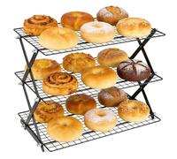 3 Tier Cooling Rack for Baking, 40x28.5cm Cake Cooling Rack Cookie Oven Racks Non-Stick Wire Cooling Cooling Baking Accessories Collapsible Expandable for Kitchen Cookies Biscuits Bread Camping