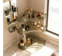 3-Tier Corner Bathroom Counter Organiser with Top Makeup Brush Holder