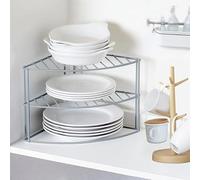 3-Tier Corner Kitchen Cupboard Organiser - Chrome Storage Rack for Plates, Mugs, Bowls, Dinner Sets, Space-Saving Shelf Unit Holder, Kitchen Storager, Cupboard Rack, Kitchen Accessories