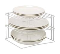 3 Tier Corner Kitchen Plate Rack, Tidy Cupboard Shelf Insert Organiser and Space Saver Unit - Premium Quality great for organising plates and saving cupboard space (White)