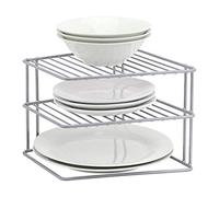 3 Tier Corner Kitchen Plate Rack, Tidy Cupboard Shelf Insert Organiser and Space Saver Unit - Premium Quality great for organising plates and saving cupboard space (Grey)