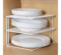 3-Tier Corner Plate Rack | Laminated Metal Wire Stand for Kitchen Cupboard Storage | Space-Saving & Organizes Plates