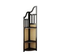 3-Tier Corner Shelf Stand, Tall Rattan Bookcase, Wavy Top Fan-Shaped Display Rack for Small Spaces, Industrial Narrow Design