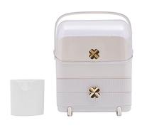 3-Tier Cosmetic Storage Box with Drawers & Brush Holder, Large Capacity Makeup Organiser for Skincare & Lipsticks, White/Transparent with Gold Four-Leaf Clover Handles, Portable Vanity Case