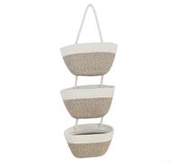 3 Tier Cotton Wall Hanging Basket for Residential Use Multiple Interior Styles Including Modern Farmhouse Industrial and Transitional (white-brown)