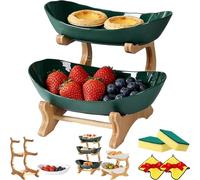 3 Tier Countertop Fruit Basket Organizer, 3 Tiers Fruit Basket, Oval Fruit Baskets with Bamboo Stand,Space-Saving Countertop Organizer for Vegetable,Snack,Dessert,Cake,Plate Rack for Party (C, 2 Tier)