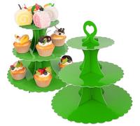 3-Tier Cupcake Stand 2 Pack Dessert Cup Cake Stand Tower Paper Round Cake Display Serving Plate for Anniversary Christening Disposable Pastry Holder for Birthday Wedding Party Decoration (Green)