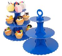 3-Tier Cupcake Stand 2 Pack Dessert Cup Cake Stand Tower Paper Round Cake Display Serving Plate for Anniversary Christening Disposable Pastry Holder for Birthday Wedding Party Decoration (DarkBlue)