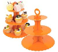 3-Tier Cupcake Stand 2 Pack Dessert Cup Cake Stand Tower Paper Round Cake Display Serving Plate for Anniversary Christening Disposable Pastry Holder for Birthday Wedding Party Decoration (Orange)