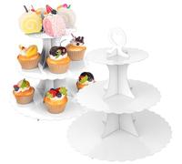 3-Tier Cupcake Stand 2 Pack Dessert Cup Cake Stand Tower Paper Round Cake Display Serving Plate for Anniversary Christening Disposable Pastry Holder for Birthday Wedding Party Decoration (White)