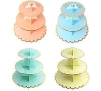 3-Tier Cupcake Stand MEETOZ 4 Pack Round Cardboard Foldable Cake Rack Holder,Can hold 24 cupcakes,Reusable Pastry Serving Platter Food Display, Birthday Wedding Special Event Decoration (Style A)