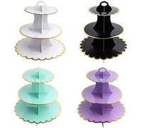 3-Tier Cupcake Stand MEETOZ 4 Pack Round Cardboard Foldable Cake Rack Holder,Can hold 24 cupcakes,Reusable Pastry Serving Platter Food Display, Birthday Wedding Special Event Decoration (Style B)
