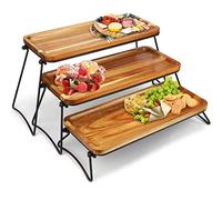 3 Tier Cupcake Stand Wooden Serving Platter Dessert Table Display Riser Chees Charcuterie Boards for Home Party 16.9x7.9x3.0in