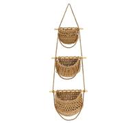 3 Tier Decorative Cotton Hanging Baskets, Space Saving, Twine and Wood, 3 in 1 Fruit Hanging Basket for Entrance Dorm RV Home Living Room