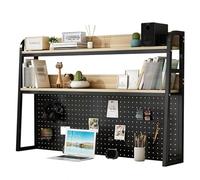 3 Tier Desk Hutch Freestanding Metal Shelving Unit with Pegboard for Open Storage, Ideal for Office and Dorm Room Organization