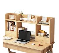 3-Tier Desk Shelf with Drawers - Compact Computer Desk Bookshelf for Office Bedroom Living Room - Multi-Layer Storage in Teak Finish
