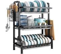 3-Tier Dish Drying Rack Over Sink - Space-Saving Kitchen sil nizer with Draining Board Cutlery Holder & Chopping Board Holder - Efficient Countertop Sto Solut