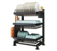 3-Tier Dish Rack with Drip Tray & Cup Holder, Space-Saving Kitchen Dish Drainer for Countertops - Durable and Functional Storage Solution for Clean Dishes