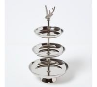 Homescapes Silver Aluminium 3-Tier Display Stand With Stag Head