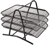 3-Tier Document Tray, Desktop File Organiser, Openwork Mesh Design, A4 Paper Storage Rack, Home Office Desk Letter Sorting Organiser, Black