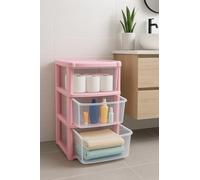 3 Tier Drawer Plastic Storage Tower - Large Durable Drawer Unit for Toys, Office, School, Crafts & Home | Transparent Drawers Organizer | Vertical Plastic Storage Solution 80x38x38cm (Pink)