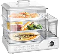 3 Tier Electric Food Steamer, 24L Large Capacity Stackable Steamer Basket for Vegetables, Rice, Eggs, Seafood, Auto Shut Off & Boil Dry Protection, Digital Timer with Delay Start