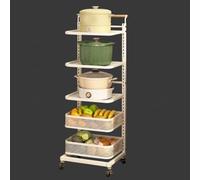 3-Tier Expandable Microwave Oven Rack - Kitchen Shelf & Pot Lid Holder Space-Saving with 5 Boards & 2 Baskets White - Ideal for Cooking & Cupboard Storage