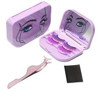 3 Tier Eyelash Storage Case Lash Dime Organizer Holder Box with Mirror Makeup Cosmetic Travel Case Empty and Eyelash Tweezer False Lash Container (Purple)