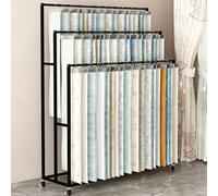 3-Tier Fabric Sample Display Rack, Adjustable Carpet & Blanket Holder, Versatile Towel & Quilt Organizer, Black (100x30x180cm/40x12x71in) for Home & Retail Use