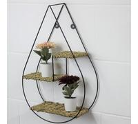 3 Tier Floating Shelf Wall Mount Hanging Shelve Black Metal Frame Woven Rope