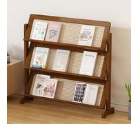 3-Tier Floor Standing Magazine Rack with PE Rattan Grid for Organized Periodical Display in Hotels, Offices, and Exhibitions