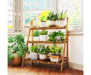 3 Tier Flower Plant Pot Shelf Stand Display Ladder Garden Rack Step Style Wooden