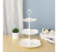 3 Tier Flower Shape Cake Stand, White Afternoon Tea Stands with Portable Handle, Reusable Plastic Cupcake Stand, Easy to Assemble, 3 Tier Cake Stand for Birthday, Wedding, Party