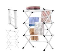 3 Tier Foldable Clothes Drying Rack, Expandable Airer With 11 Thickened Poles, Space Saving Indoor Outdoor Dryer, Compact Horse - White