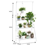3-Tier Foldable Wooden Ladder Shelf with Hanging Rod