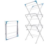 3 Tier Folding Clothes Airer, Foldable Clothes Horse, Clothes Rack for Indoor & Outdoor Use, Clothes Drying Rack, Clothes Airer Indoor, Flat Foldable Washing Line with Non-Slip Feet - Alloy Steel