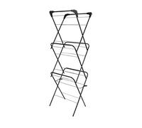 3 TIER FOLDING METAL 12M CONCERTINA WINGED TOWER INDOOR OUTDOOR CLOTHES TOWEL AIRER DRYER DRYING RACK STAND WITH 20 PEGS SPACE SAVING (Black 2303)