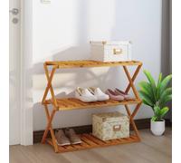 3-Tier Folding Shelf Brown Solid Acacia Wood 70x31x63 cm Rustic Foldable Indoor